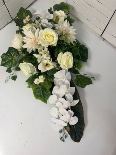Biało-cytrynowy stroik na cmentarz 80 cm