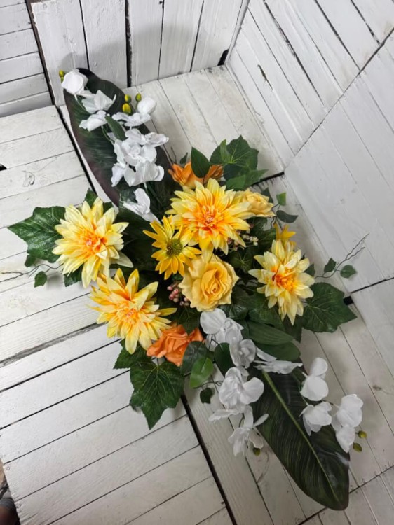 elegancki stroik na cmentarz kompozycja wiazanka storczyk bialy kwiaty szuczne nowosc.jpg