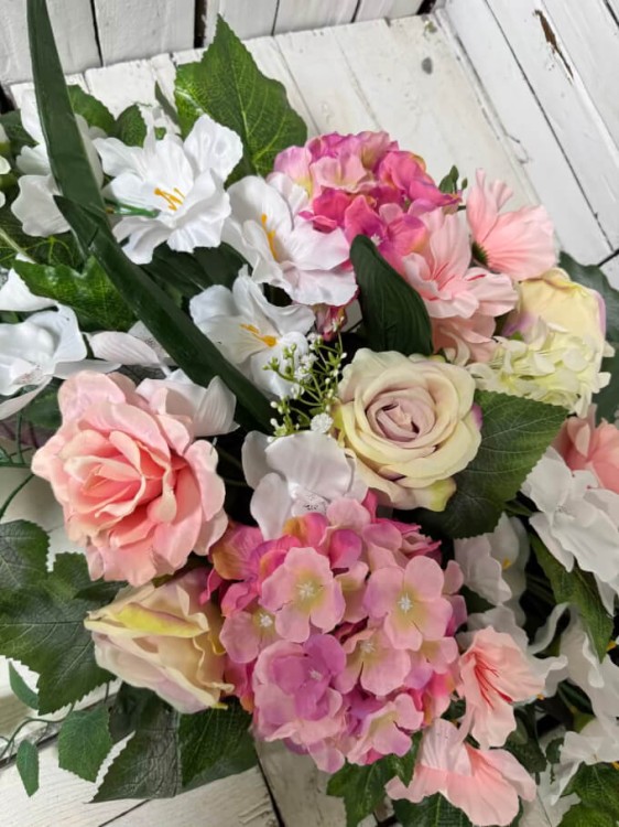 stroik kwiaty sztuczne piekne tanie kompozycja na cmentarz stroik i bukiet kwiaty sztuczne komplet nagrobny.jpg