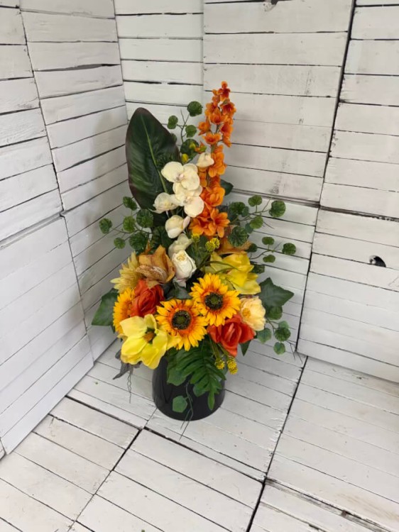 piekne kwiaty sztyczne rozne wzory na cmentarz elegancki bukiet wiazanka ze slonecznikiem wiosna nowosci.jpg