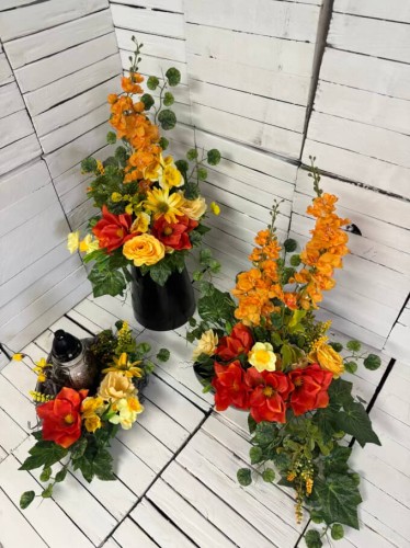 mega-fajny-nowoczesny-bukiet na cmentarz -dla taty-zestaw-na-cmentarz-bukiet-wiazanka-kwiaty-nagrobne-znicz-wianek