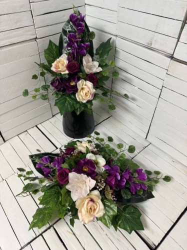 Komplet na cmentarz 70x40 cm – całoroczny stroik i bukiet na grób