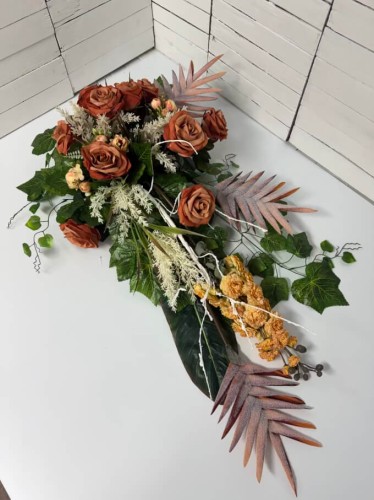 Nowoczesny jesienny stroik na cmentarz XL 95 cm – elegancka kompozycja nagrobna